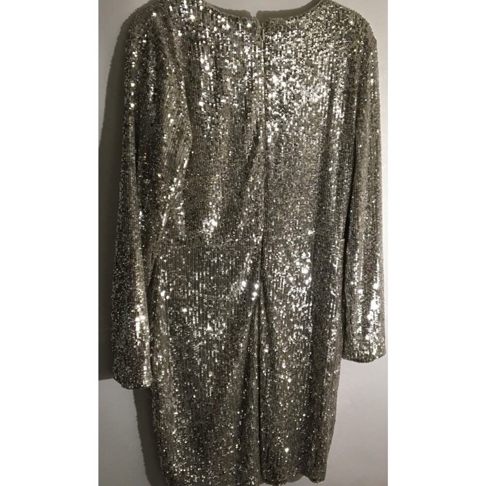 Express Women's Size Medium Metallic Sequin Dress Long Sleeve Cocktail Party - Picture 5 of 6